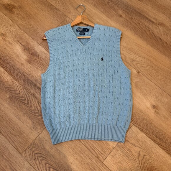 Ralph Lauren Cable Knit Sweater Vest Blue Size Large - Picture 7 of 11